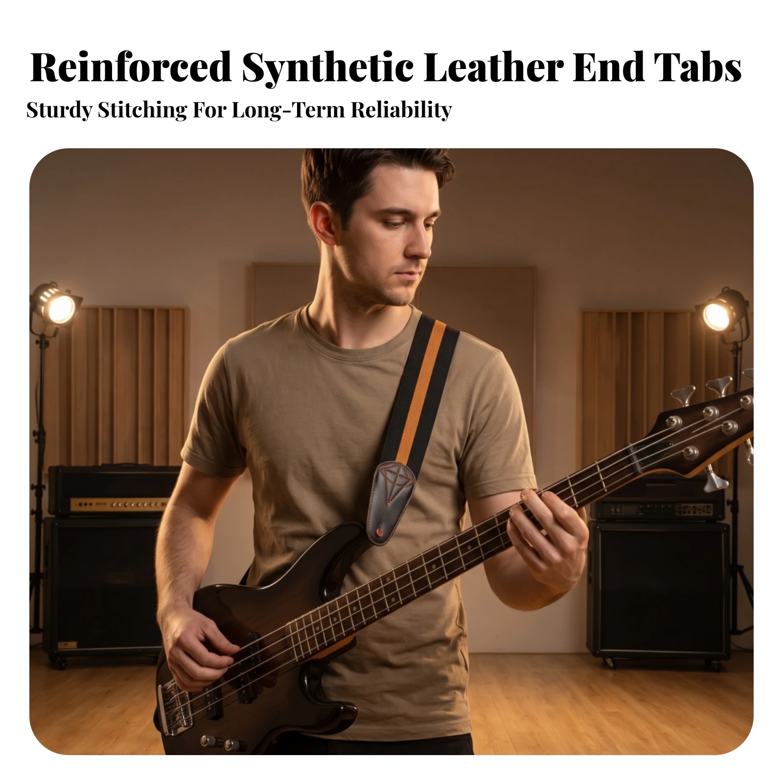 Elastic Guitar Strap Shock-Absorbing Guitar Strap with Leather Ends Long-Lasting Reinforced for Guitarists, Stage, Rehearsals