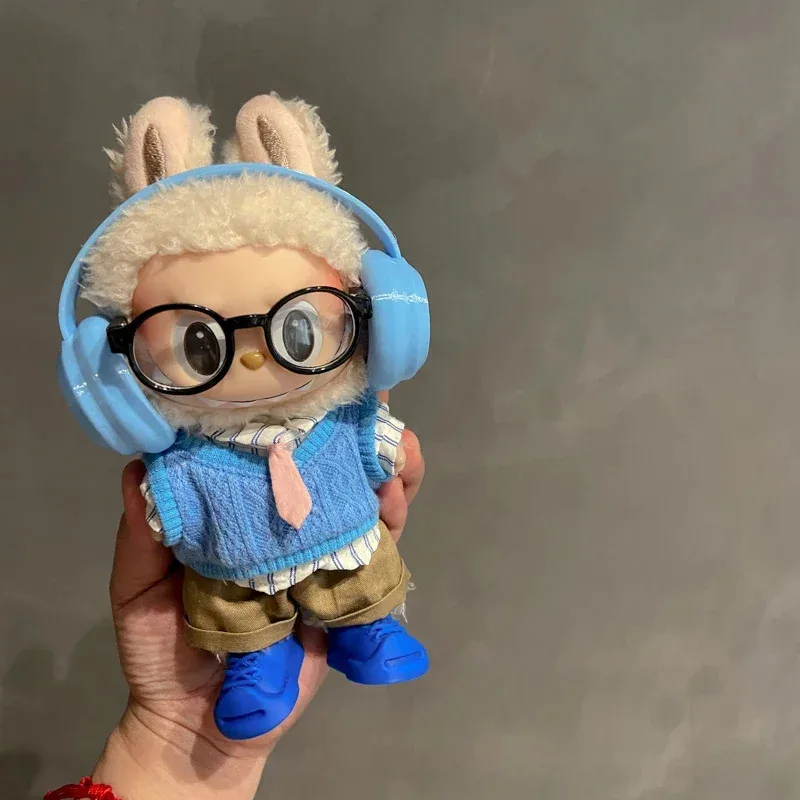 دمية صغيرة الملابس الزي اكسسوارات ل 15-17 سنتيمتر Labubu و 10 سنتيمتر القطن دمية سترة موحدة سماعة سماعة مجموعة الملابس هدية
