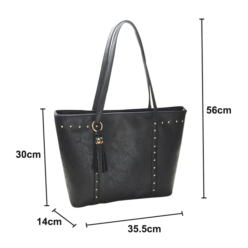 Women\'s Shoulder Bags 2024 New Large Capacity PU Leather Women Handbags Fashion Rivet Tassels Casual Bag A099