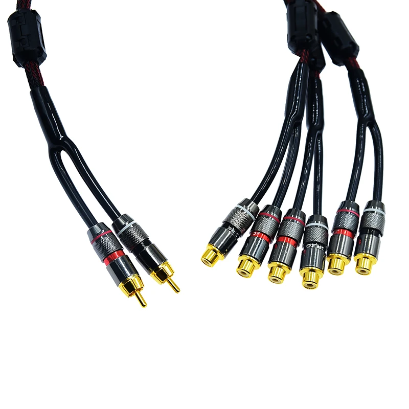 Dual 2 RCA Male To Six 6 RCA Female Amplifier Speaker Cable With 5.1 Sound Of Audio Cord Lotus