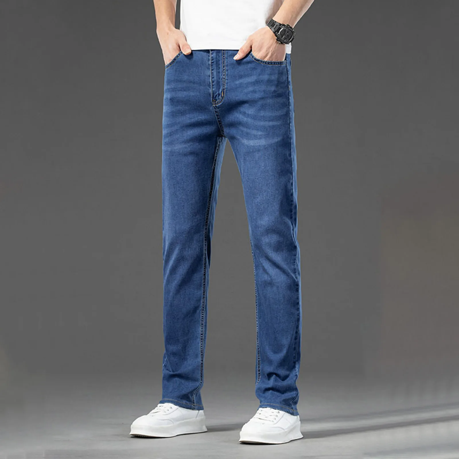 Men's Summer Fashion Slim Jeans Straight Leg Casual Style Pants Men's Clothing Big