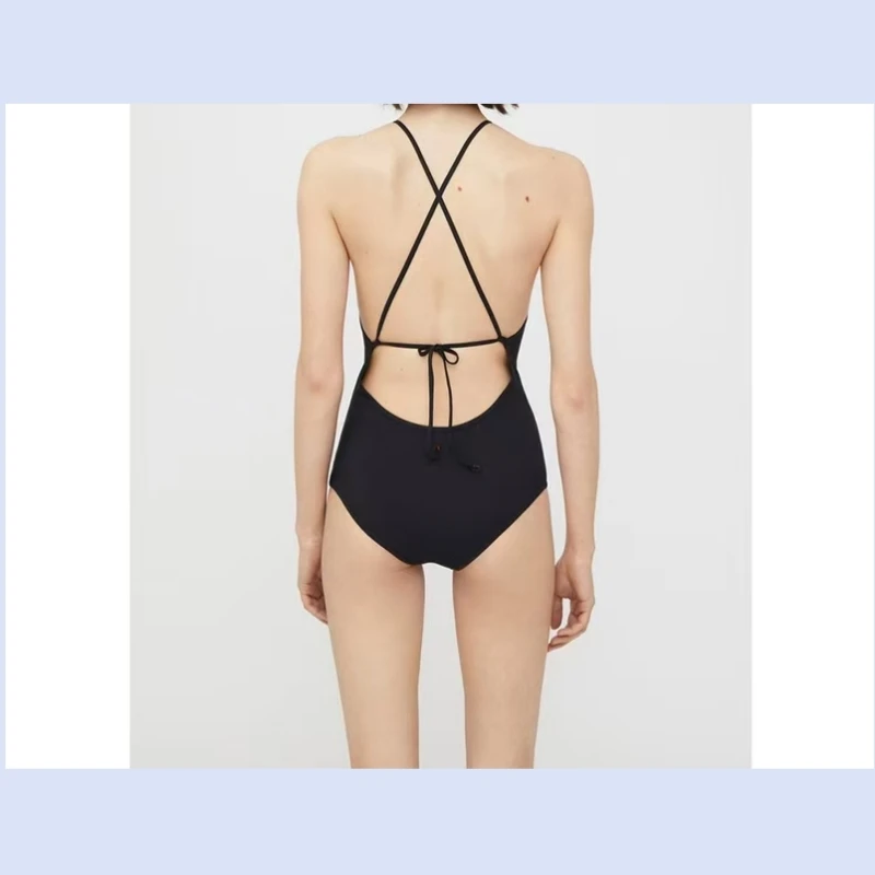 24 year spring/summer new striped one-piece base, backless lace up, outerwear swimsuit