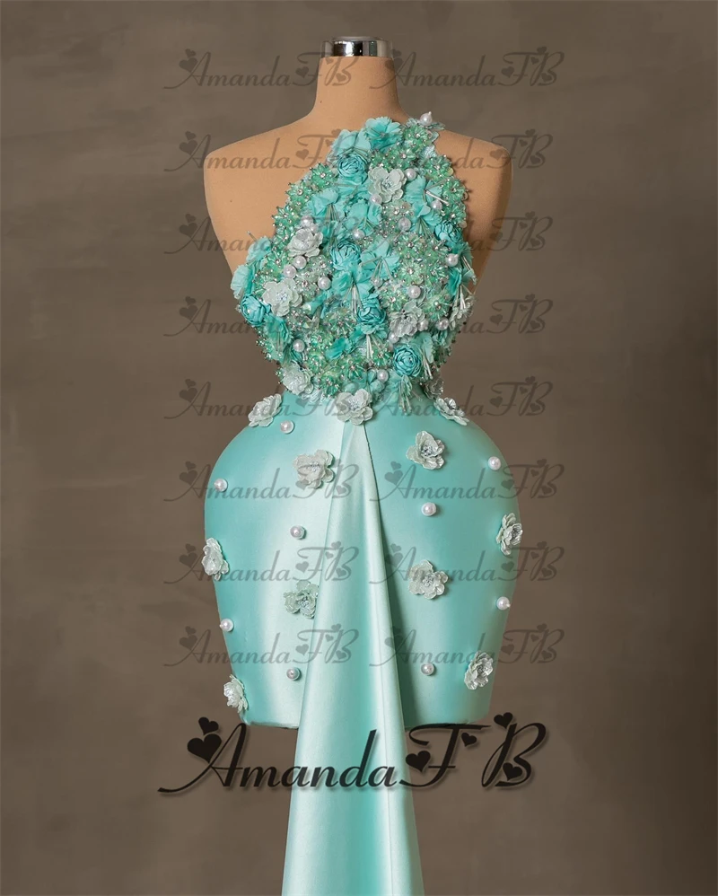 أماندا فساتين العودة للوطن الساتان الفاخرة مع الزهور واللؤلؤ وأحجار الراين فساتين حفلات الكوكتيل فيستدوس دي فييستا حسب الطلب