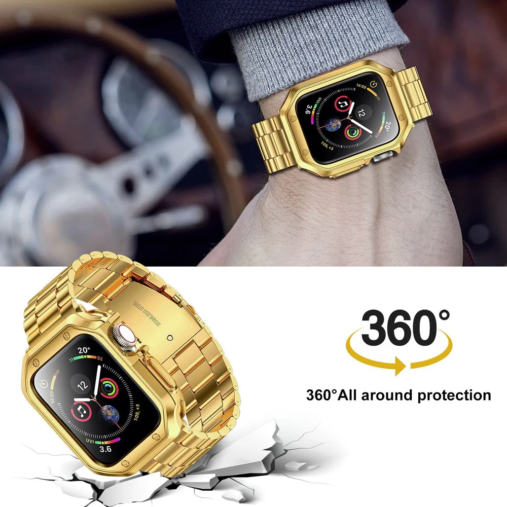 For apple watch ultra 2 49mm 9 8 7 45mm 41mm band + TPU case stainless steel bracelet iwatch 6 5 4 se 44mm 40mm 3 42mm 38mm band