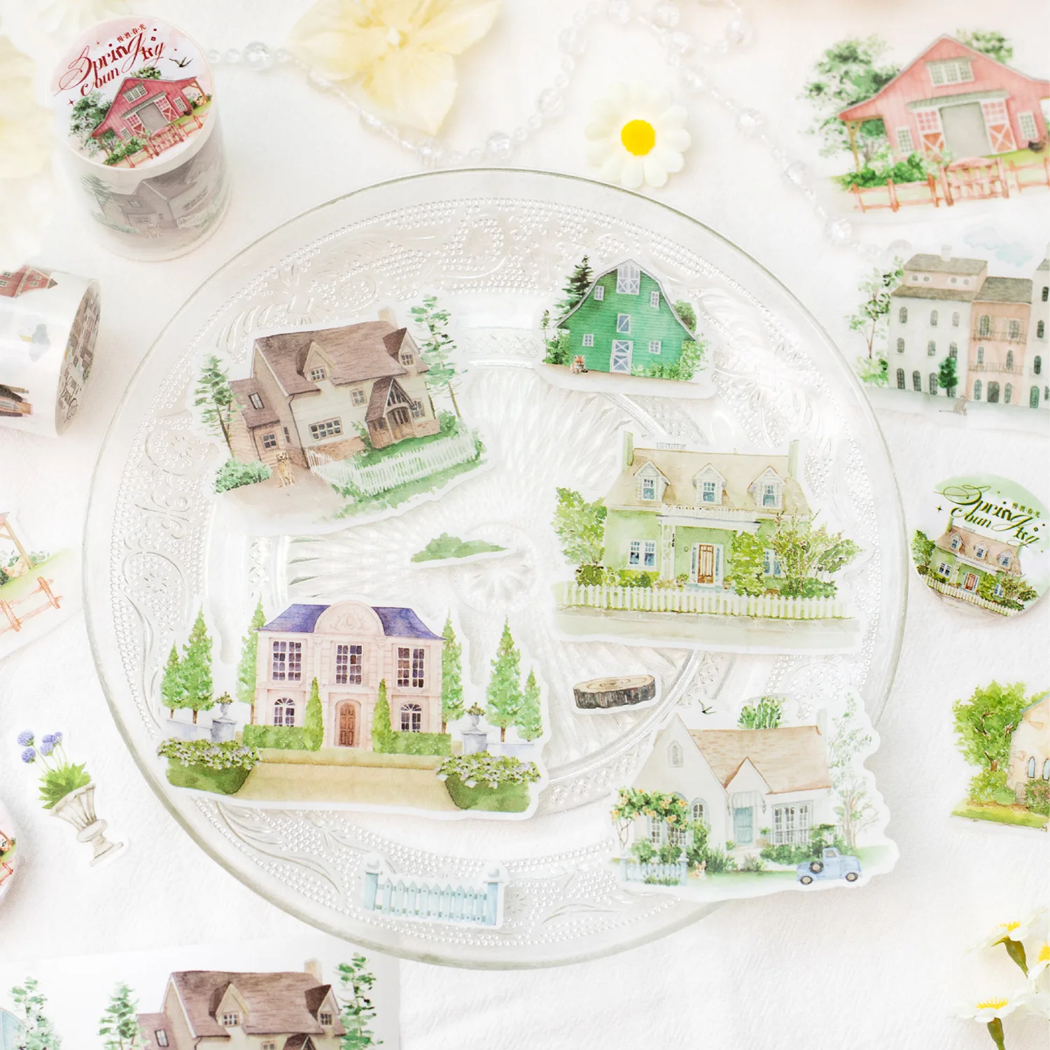 

60mm*200cm Slow Spring Series Cute Plant Flower House Landscape Washi Tape Creative DIY Journal Material Collage Stationery