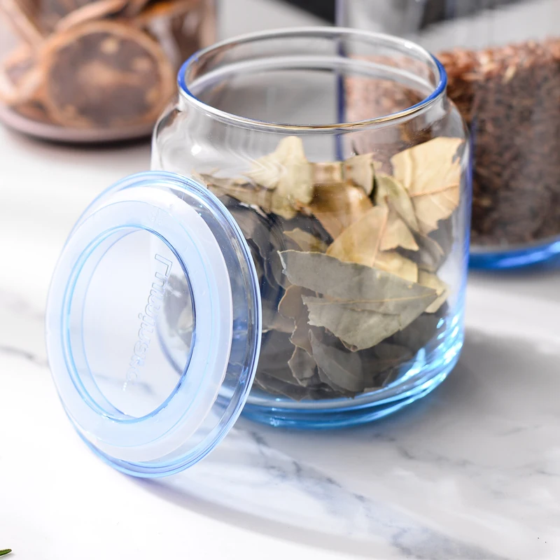 1000ml Transparent Glass Storage Jar Blue Sealed Candy Milk Powder Jar Modern Multigrain Dried Fruit Coffee Bean Storage Bottle