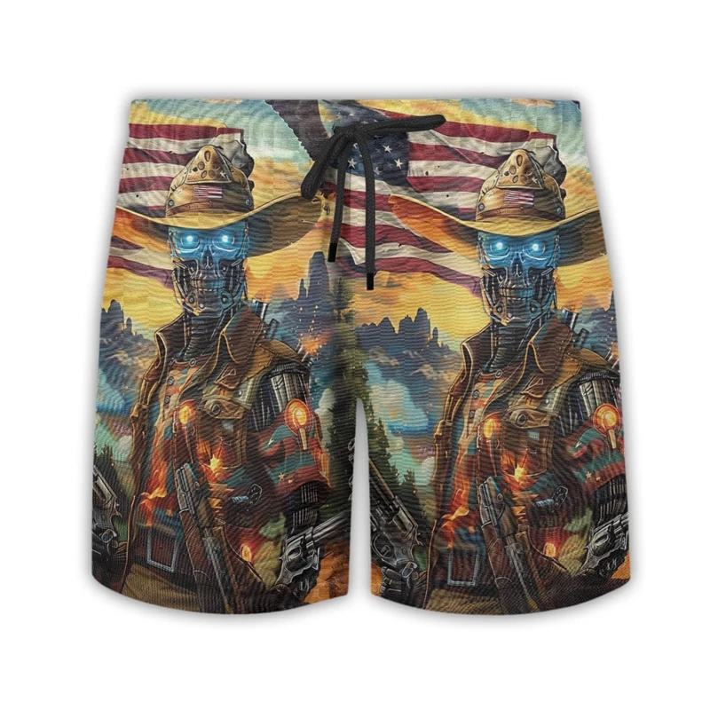 Vintage Skull Cowboy 3D Printed Short Pants For Men Clothes Hip Hop Male Streetwear Funny Hawaii Skeleton Desert short Pant