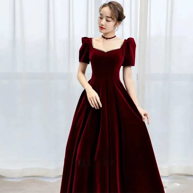 French Velvet Bridal Toast Dress plus Size Fat Mm2024 Summer New Wine Red Back-to-Door Engagement Evening