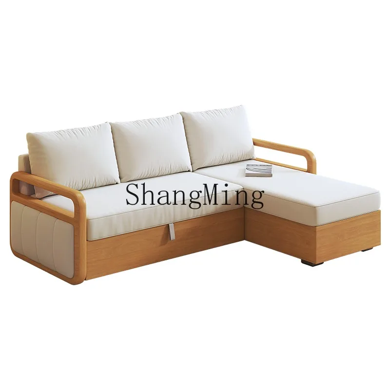 

ZHB solid wood sofa bed living room multi-functional dual-purpose foldable pull-out small apartment double