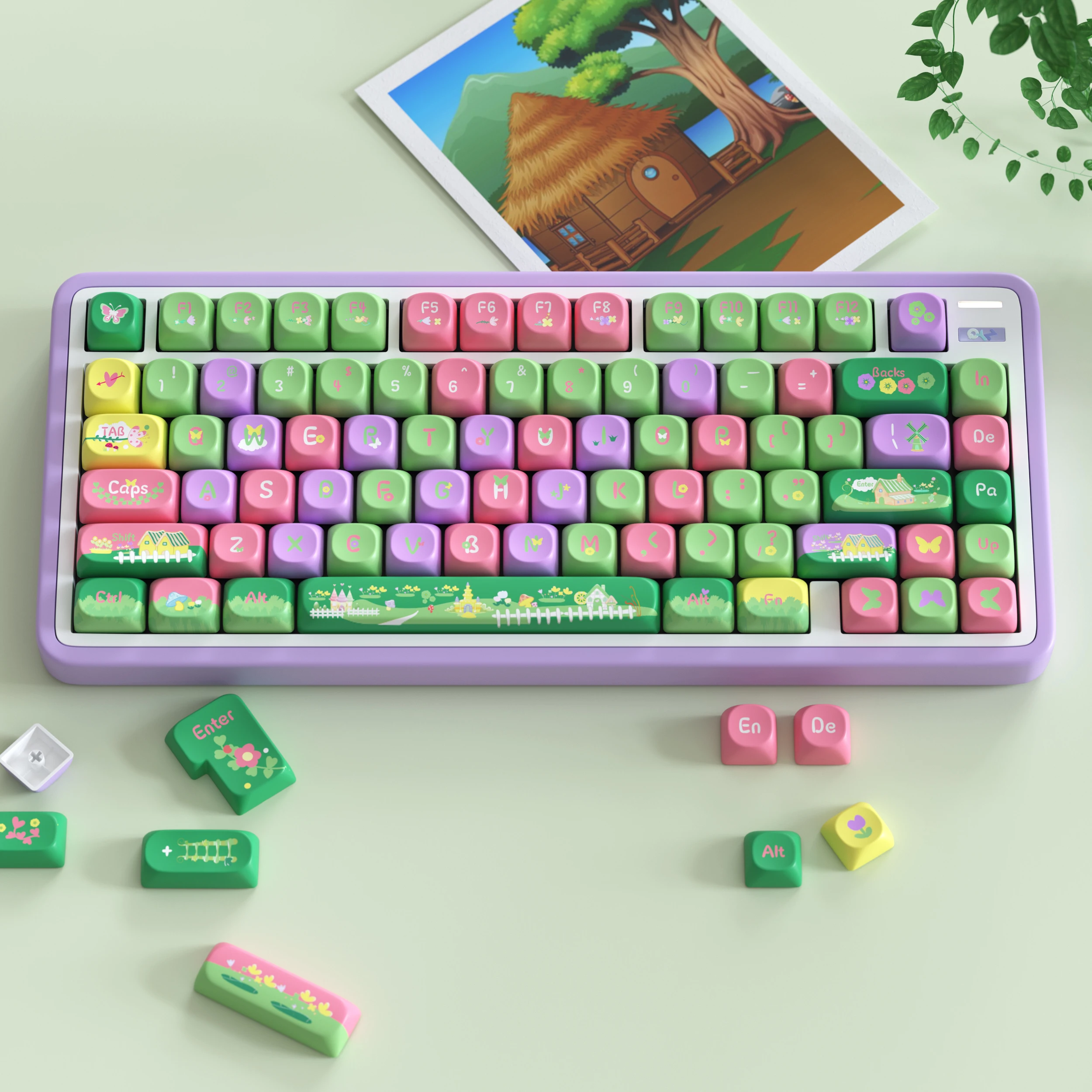 Imagem -06 - Cute Forest Home Profile Keycaps Teclado Mecânico Chaves Pbt para Interruptores mx 136 Chaves