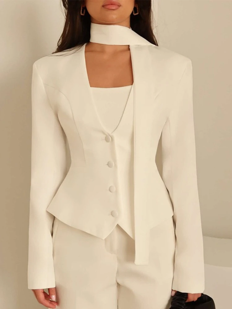 Novità nella primavera autunno moda cappotti eleganti in tinta unita scollo a V colletto sciarpa maniche lunghe top casual comodi blazer con bottoni