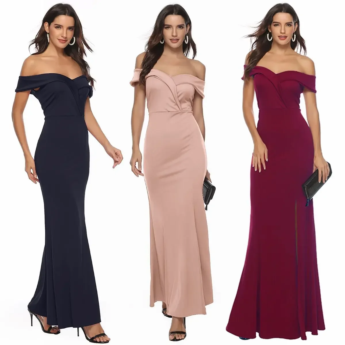 

Sexy Long Dress Women Short Sleeve Slash Neck High Waist Bridesmaid Wedding Party Night Club Evening Prom Dance Maxi Vestidos