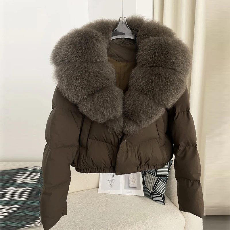 High Waist  Fur Collar down Jaet Women's ort Loose Faion Outerwear Casual Sle Warm Thiened V-Ne  Color