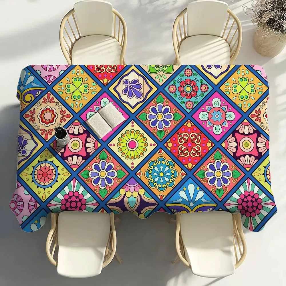 Authentic Boho Table Cloth Party Decor Dining Room Home Kitchen Patios Waterproof Stain-Proof Table Cloth