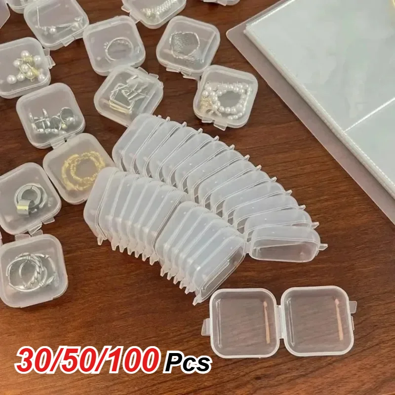30/50/100 Pcs Mini Clear Plastic Storage Box Jewelry Storage Case Transparent Storage Organizer Multifunctional Portable Storage
