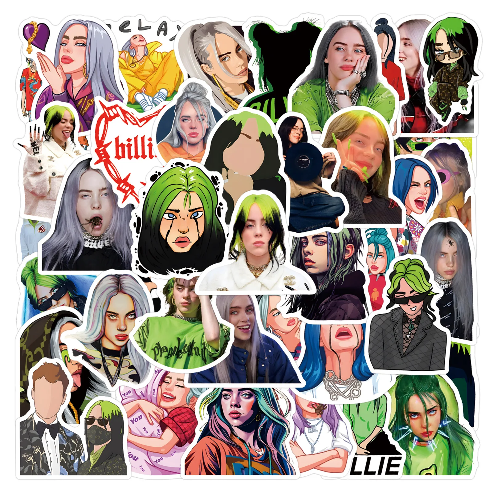 55Pcs Billie Stickers Billie Hit Me Hard and Soft DIY Stickers Scrapbooking Phone Luggage Skateboard Waterproof Decals