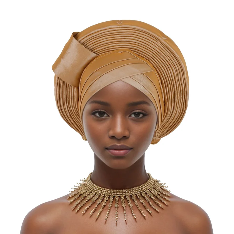 Plain Auto Gele African Head Caps for Women Auto Gele Headtie Already Luxury Gele for Wedding Head Tie Nigerian Turban Cap