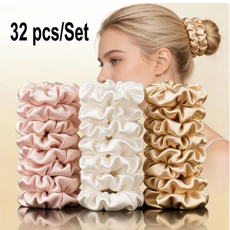 

Набор из 32 штук: Мягкие эластичные резинки для волос для женщин и девочек, элегантные прочные резинки для хвоста, аксессуары для причесок