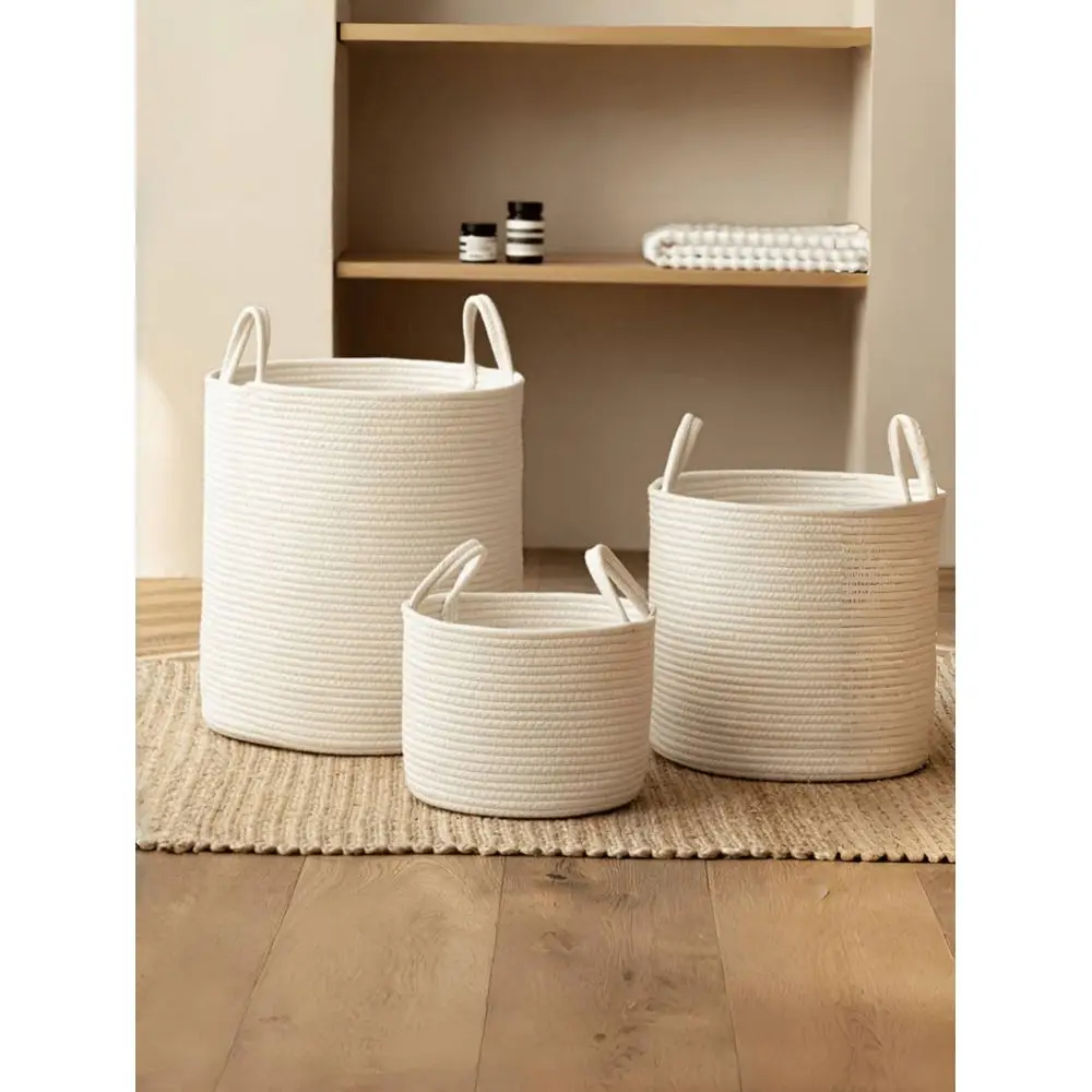1pc Handwoven Laundry Basket With Handle, Foldable, Round Storage Bin, Large Capacity, Suitable For Storing Clothes, Blankets, Toys, Home Decor, Applicable For Laundry Room, Bathroom, Bedroom, Living Room, Hallway And Other Places