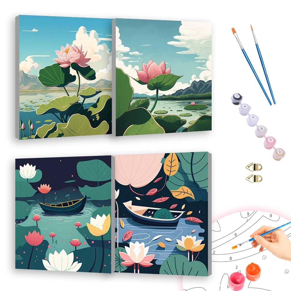

RUOPOTY 20x20cm With Frame Painting By Numbers For Beginner Flower lotus Color Markers Paint Pictures By Numbers Drawing Canvas