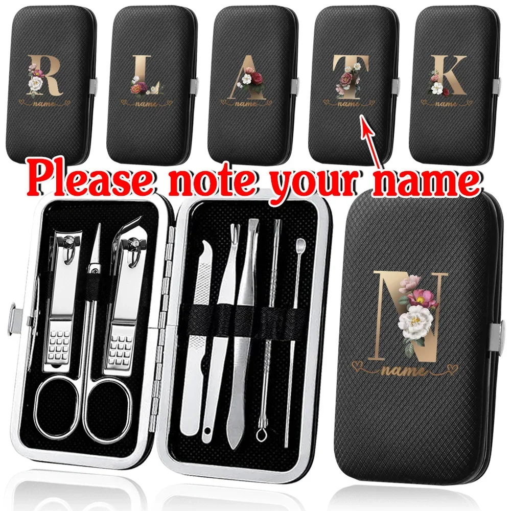 

Customized Name 8Pcs Manicure Set Professiona Pedicure Kit Tools Stainless Steel Nail Clipper Organizer Portable Nail Beauty Box