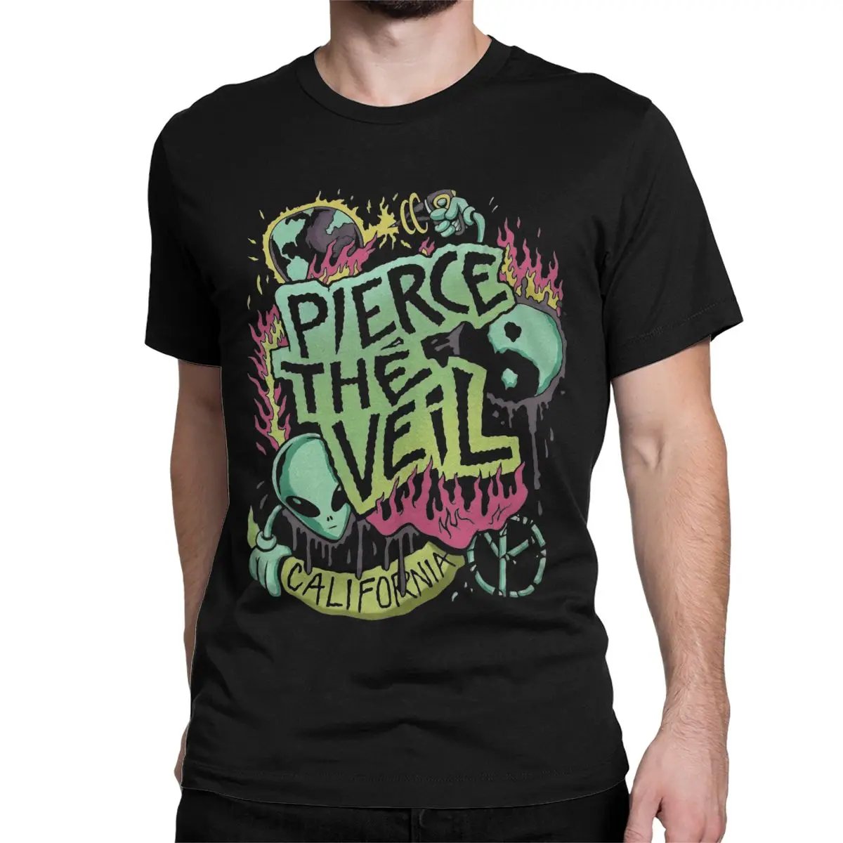 Men Women's Pierce The Veil Vintage T Shirt Rock Music Pure Cotton Tops Vintage Short Sleeve Round Neck Tee Shirt 6XL T-Shirts