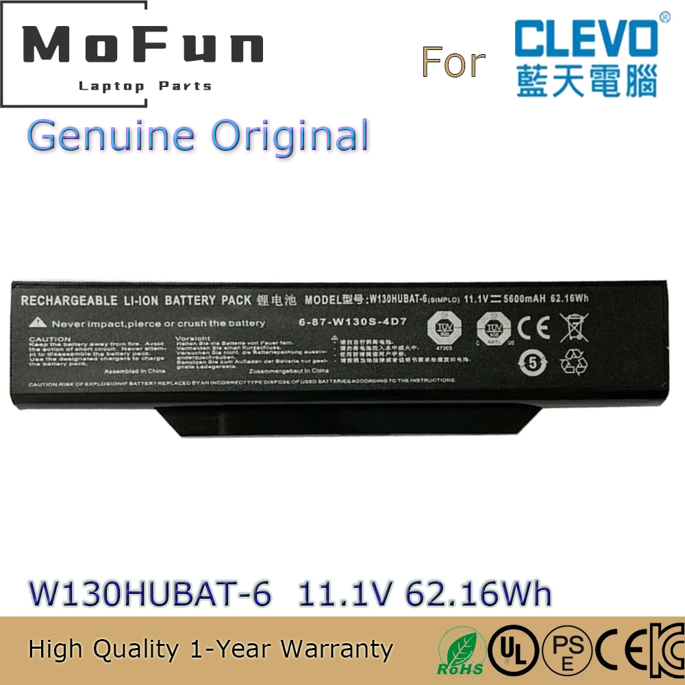 

Brand New Original W130HUBAT-6 11.1V 62.16Wh Laptop Battery for Clevo W130EV W130EW W130EX W130HU W130HV W130HX