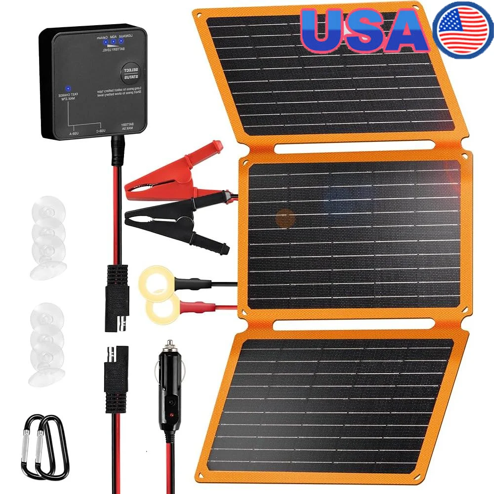 

30W Portable Solar Battery Trickle Charger Maintainer 2-in-1 12V Solar Panel with Built-in Controller IP67 Waterproof Compact