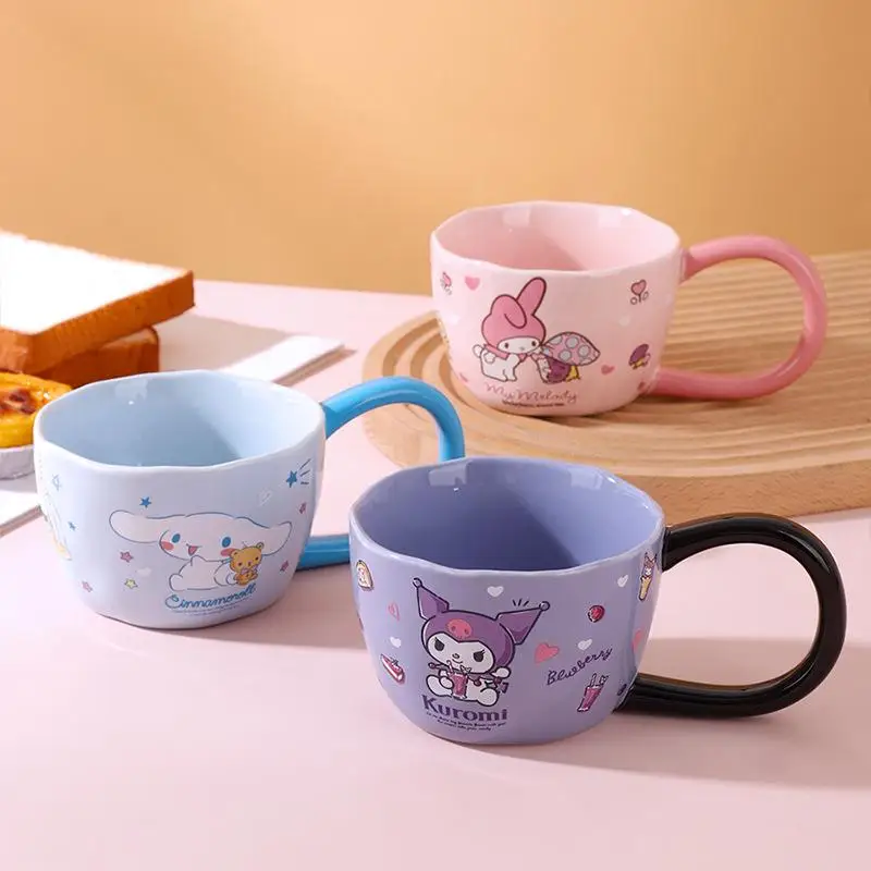 

300Ml New Sanrio Kuromi Cup Kawaii My Melody Cinnamoroll Cartoon Large Capacity Breakfast Milk Coffee Ceramic Cup Cute Girl Gift