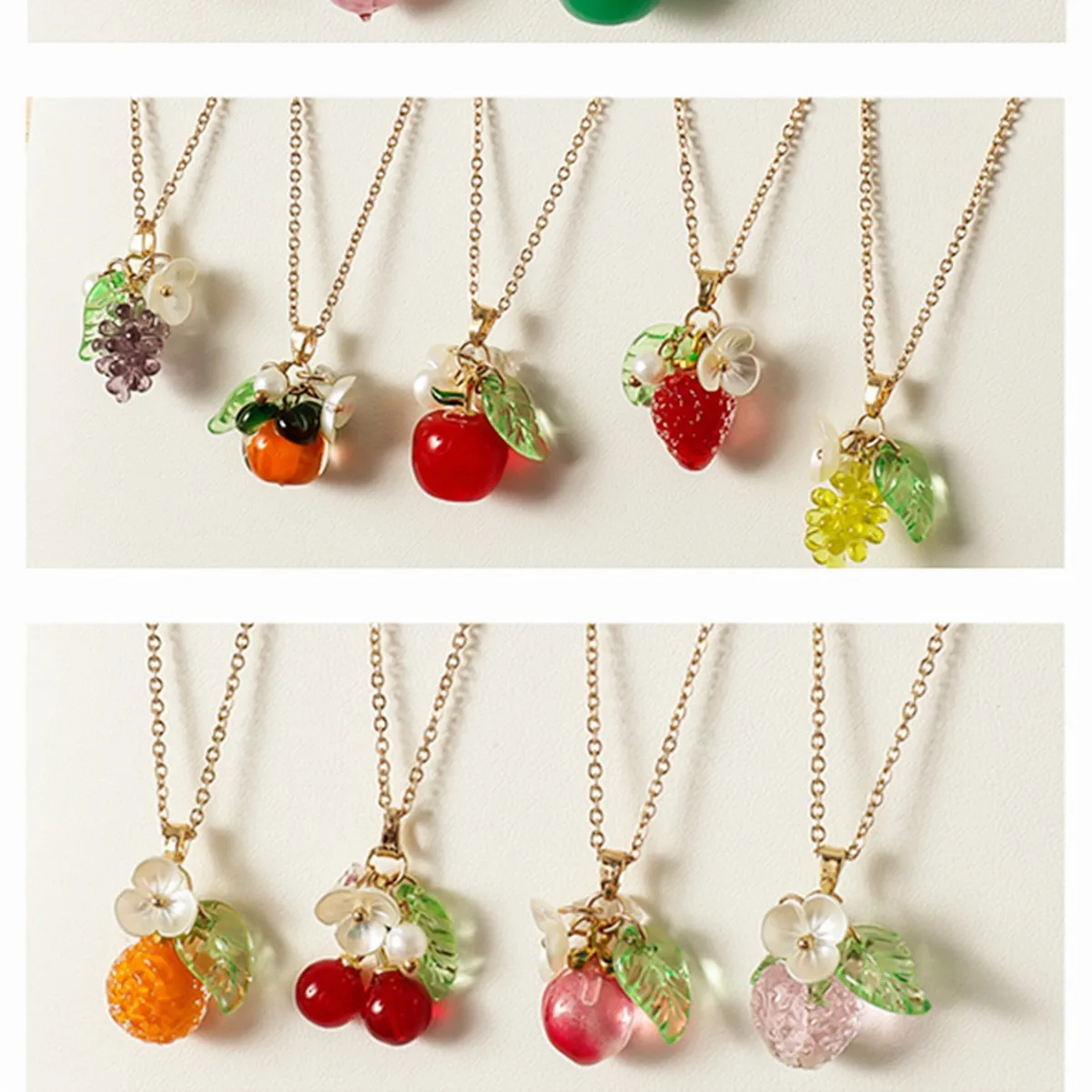 Sweet Fruit Peach Orange Cherry Strawberry Grape Apple Pendant Necklace Floral Fruit Food Jewelry Dainty Gifts For Her