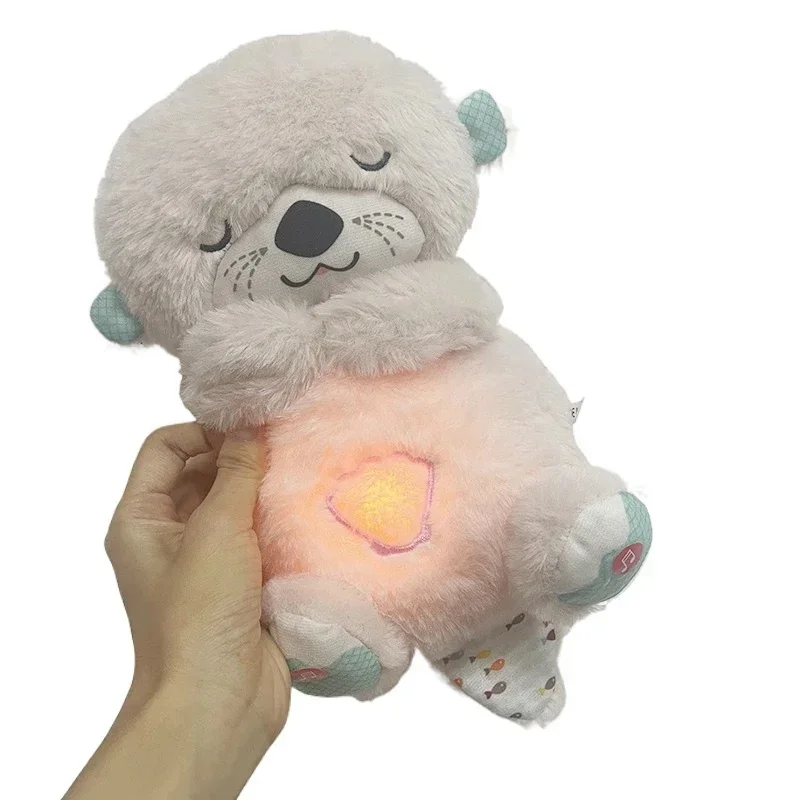 Breathing Bear Baby Soothing Otter Plush Toy Baby Kids Soothing Music Sleeping Companion Sound Light Soft Doll Birthday Gift