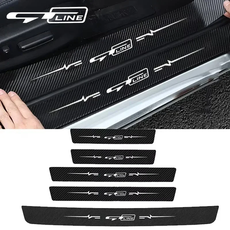 Autocollants anti-rayures imperméables en Fiber de carbone, bande de protection pour seuil de porte, pare-chocs de coffre, pédale, pour KIA GTline, accessoires automobiles