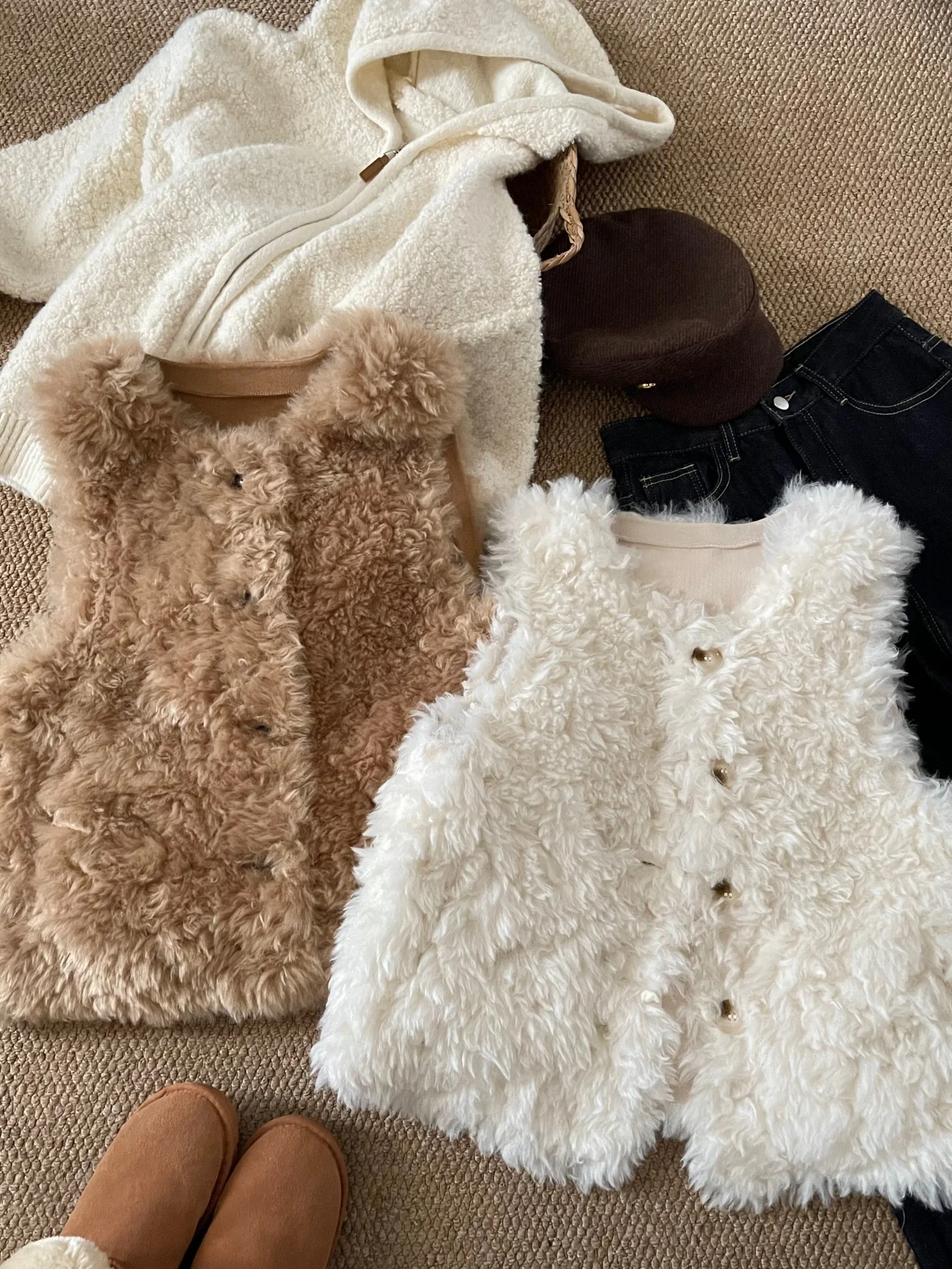 

Tengjie Soft Plush One-Piece Lamb Fur Vest Autumn Winter Warm Casual Style Open Cardigan Women's Fashion Outerwear Coat