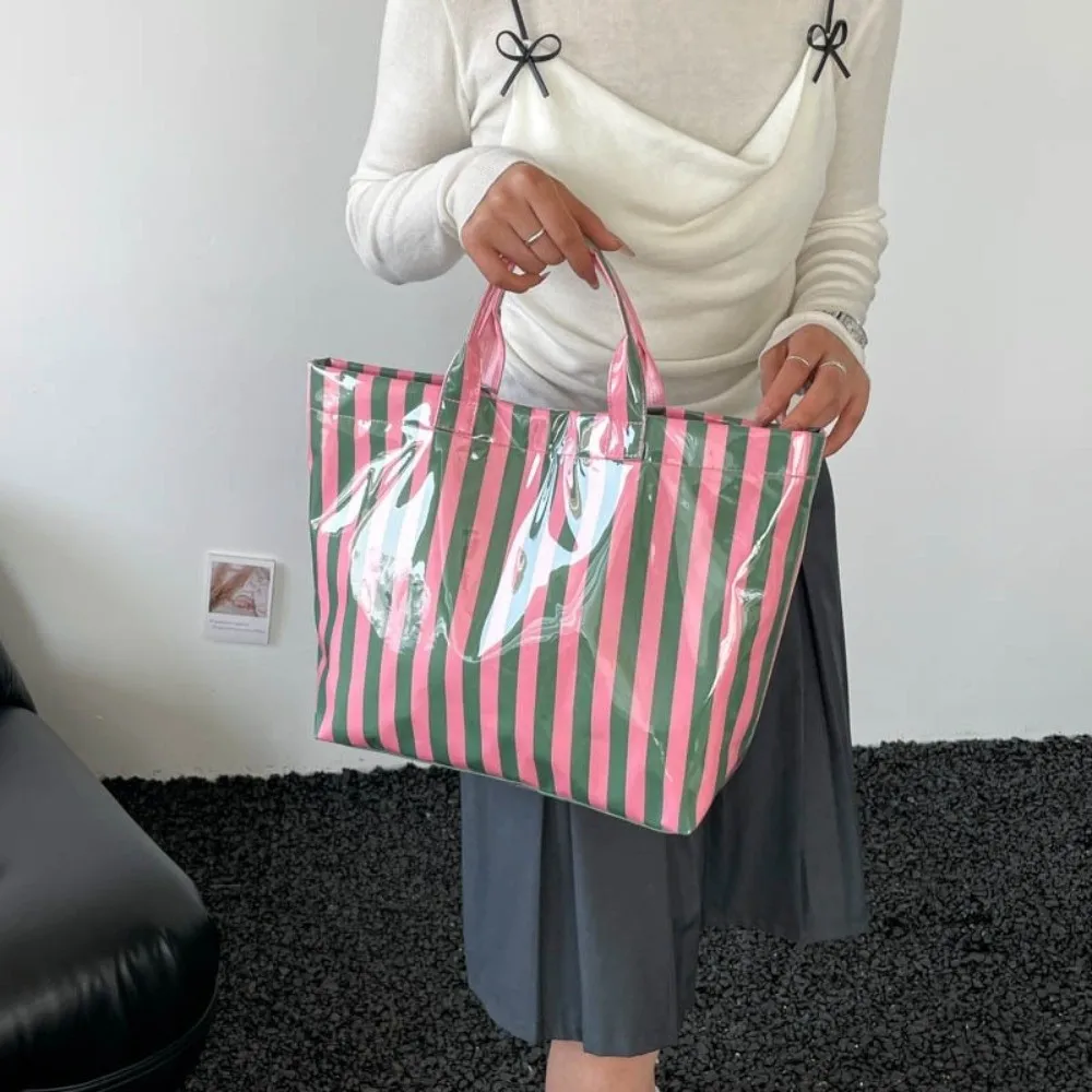 

Waterproof PVC Striped Tote Bag Stripe Shoulder Bag Transparent Jelly Bag Tote Pouch Large Capacity Beach Handbags Outdoor