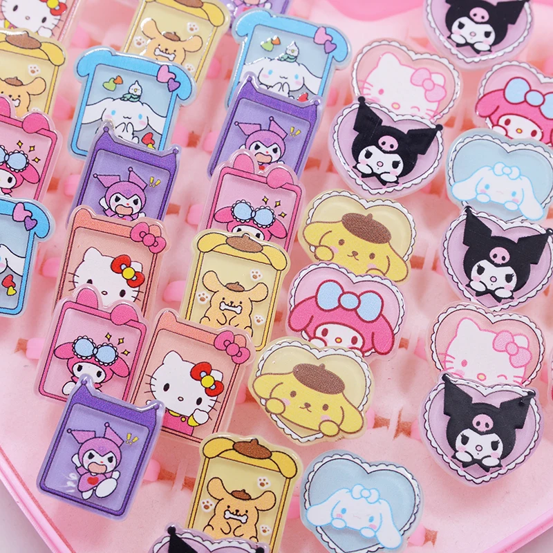 10/20pcs Cartoon Sanrio Ring heart shape Kuromi Hello Kitty Melody Kawaii Anime Cinnamoroll Adjustable Ring Toy Gift