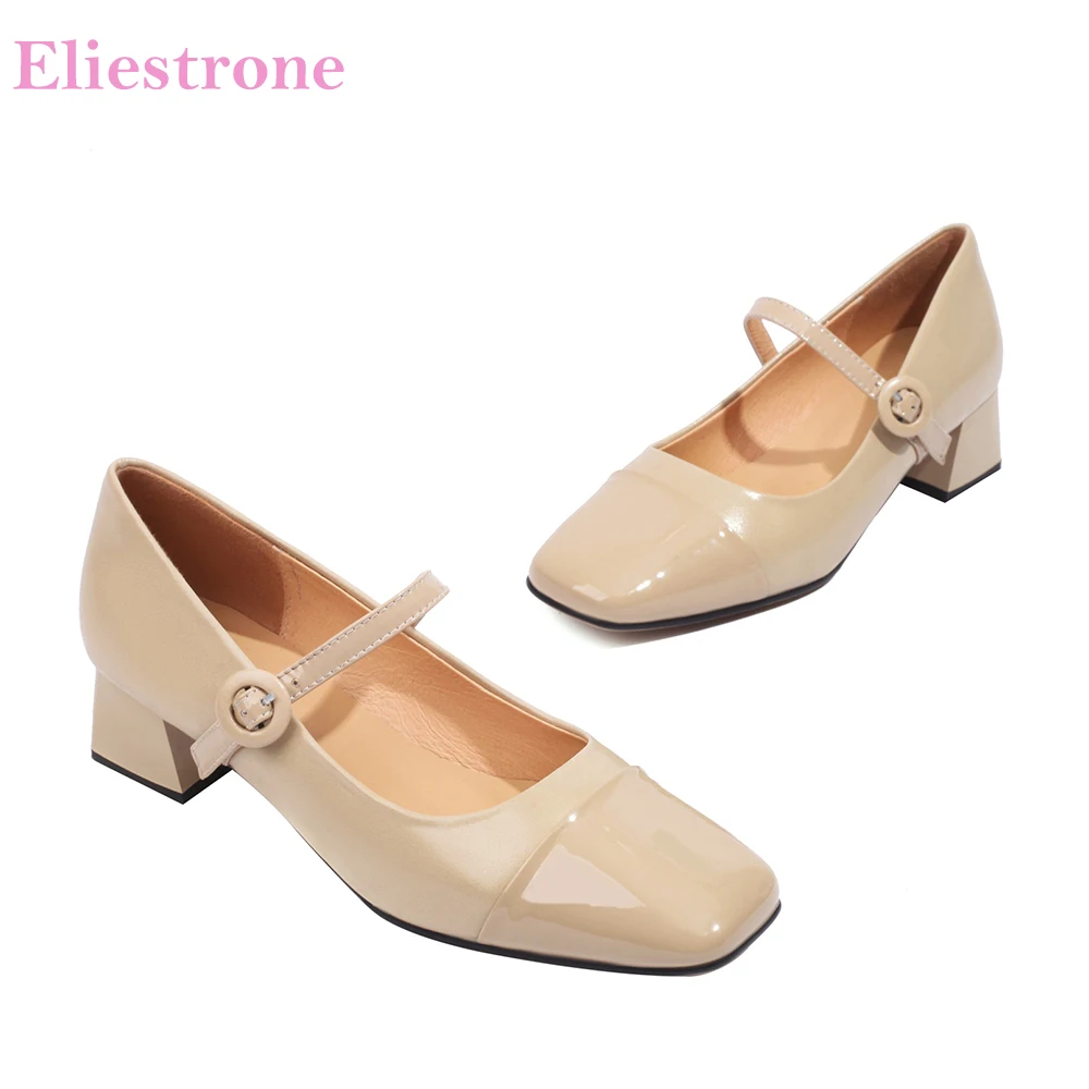 2026 Autumn Geniune Leather Women Pumps Square Toe Med Chunky Heels Oversized Lady Shoes Large Small Plus Size 10 31 45 48