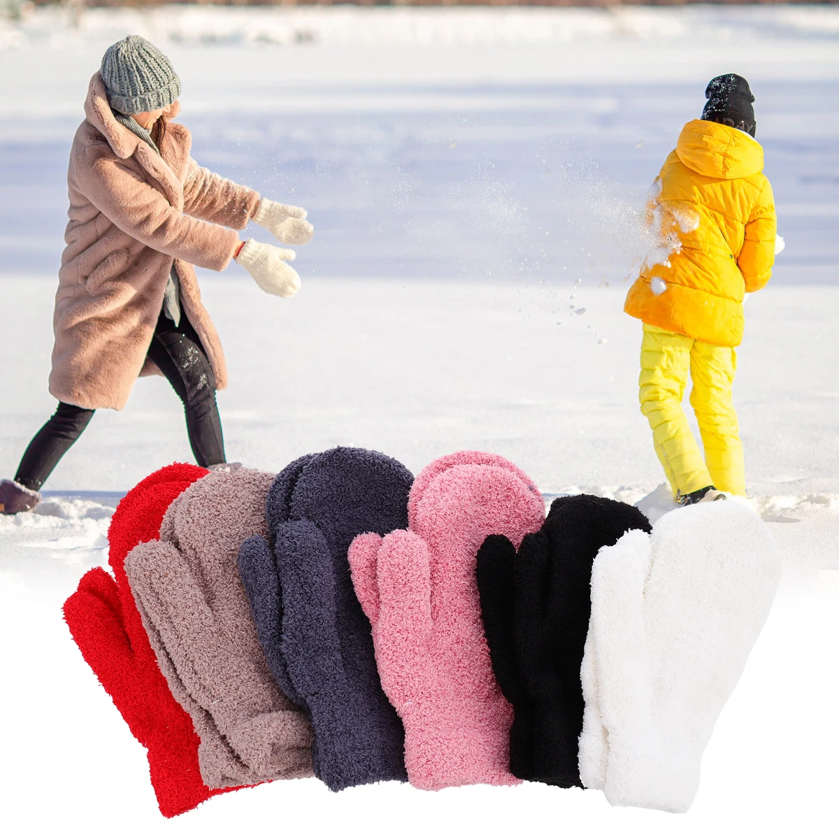 

6 Pairs Warm H Half Fleece Mittens Finger Cycling Winter Long Winter Gloves Size 6 Full Finger Cover Gloves Colors