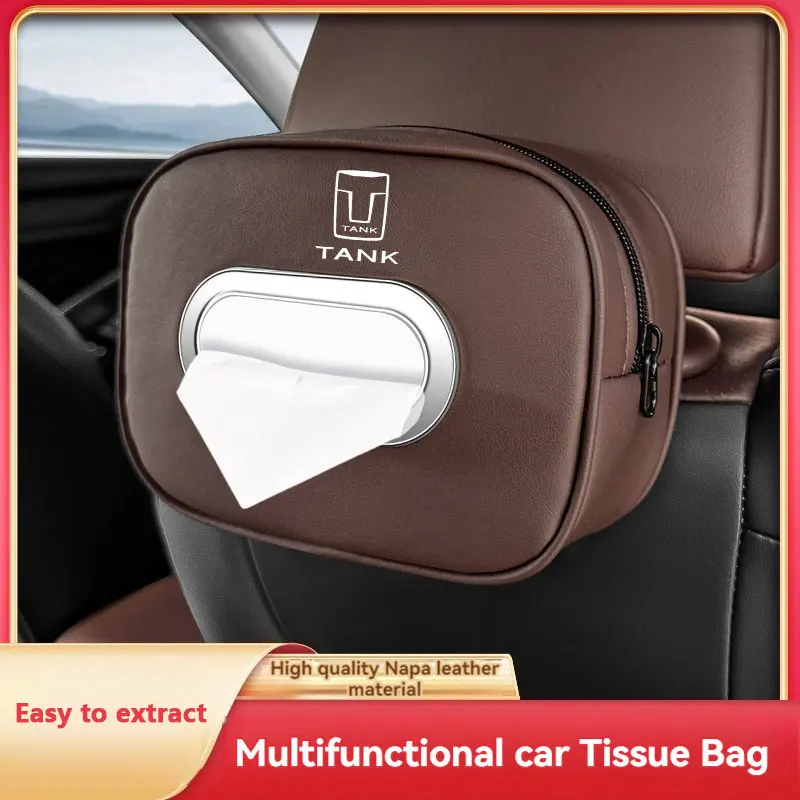 Leather Tissue Box Car Center Console Armrest Napkin Box Sun Visor Backseat Tissue Box with Fix Strap For Great Wall Tank Car