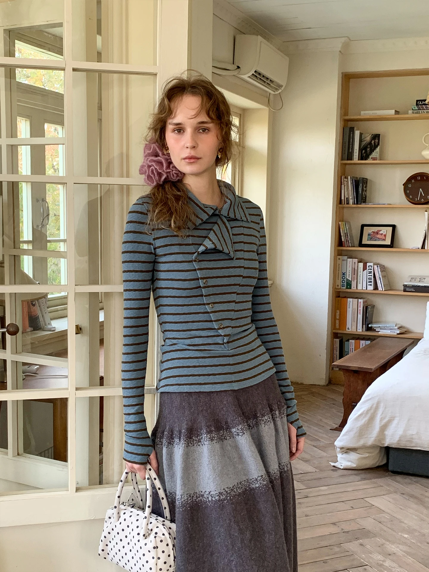 

Женская трикотажная футболка Dozzease Original Slim Fit с длинным рукавом, синими полосками, универсальная, для осени и зимы, повседневная, для ношения под одеждой