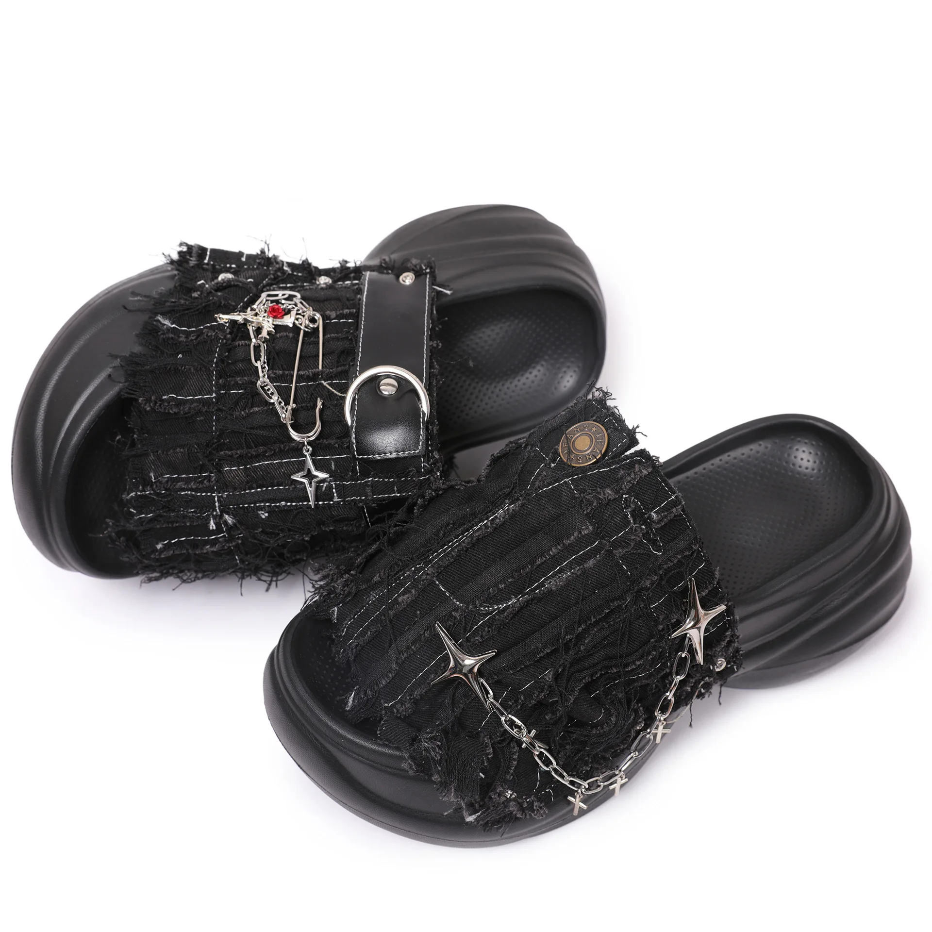 

Thick-Soled Outdoor Sandals for Women,Versatile Height-Increasing Denim Platform High-Heeled Slip-Ons, Summer Trendy Niche Style