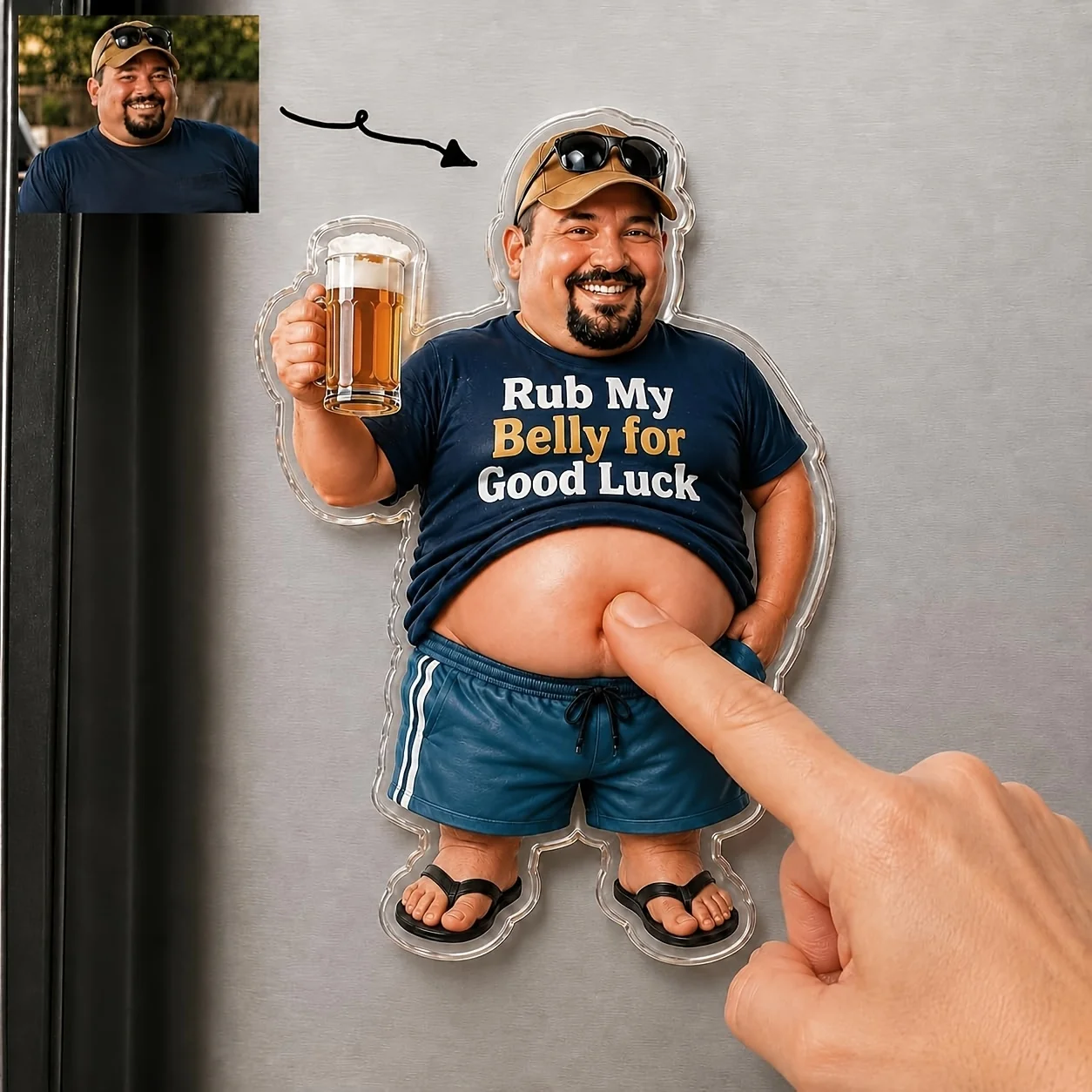 Personalized photo customization with pinching belly refrigerator magnets, fun interactive kitchen refrigerator decoration, roma