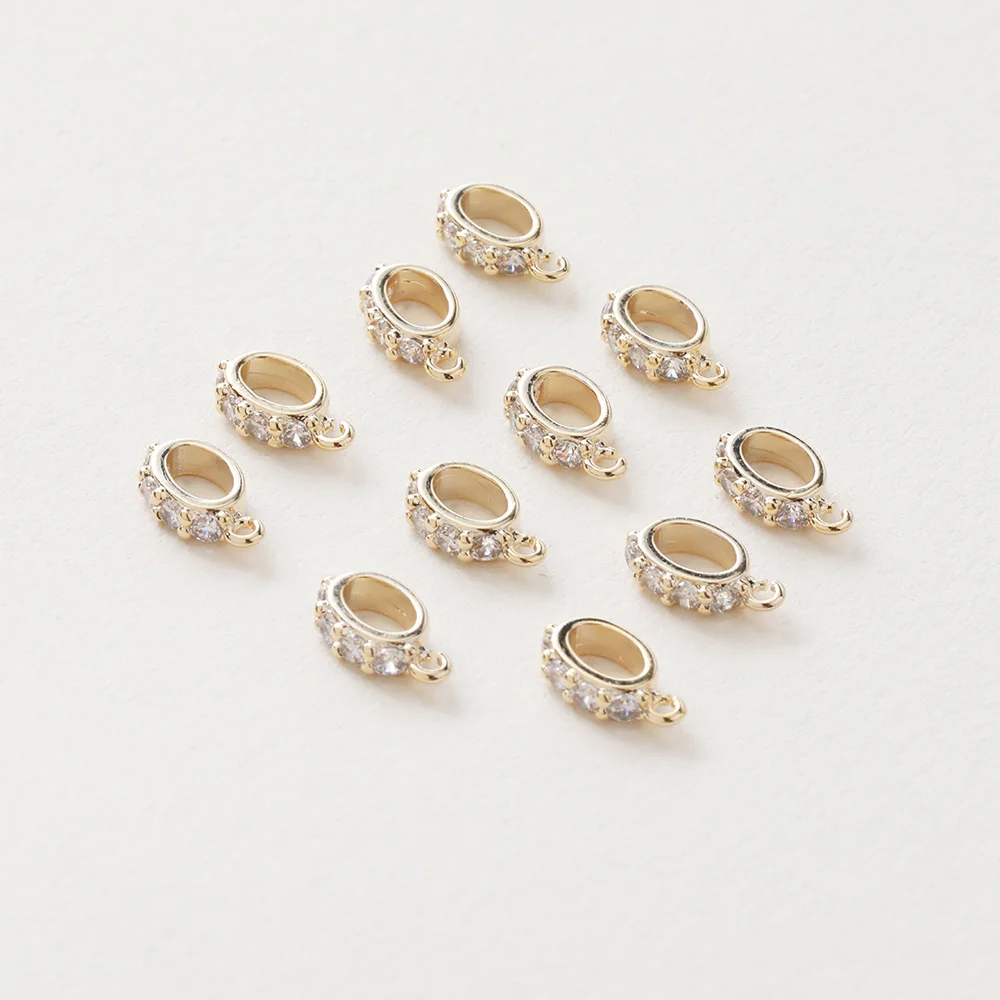 4PCS 14K Gold Plated Inlaid Pendant Round Zircon Split Ring Buckle Necklace Bracelet DIY Findings Jewelry Material Accessories