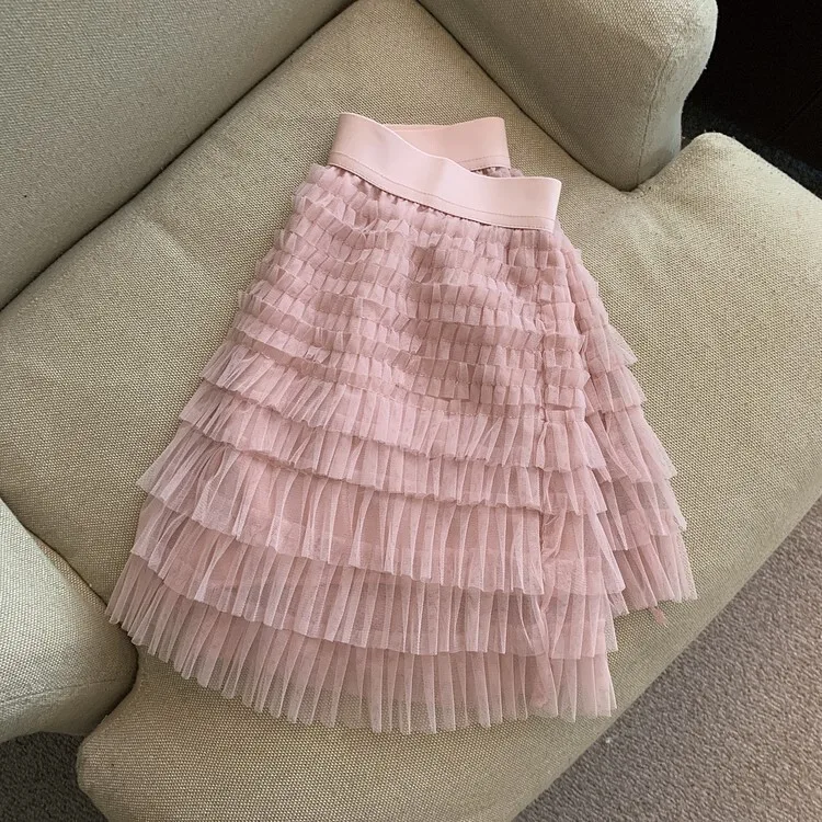 2025PrimaveraEstate delle nuove donne a vita alta dimagrante maglia torta gonna dolce signora una linea midi svasato leggero moda abbigliamento casual