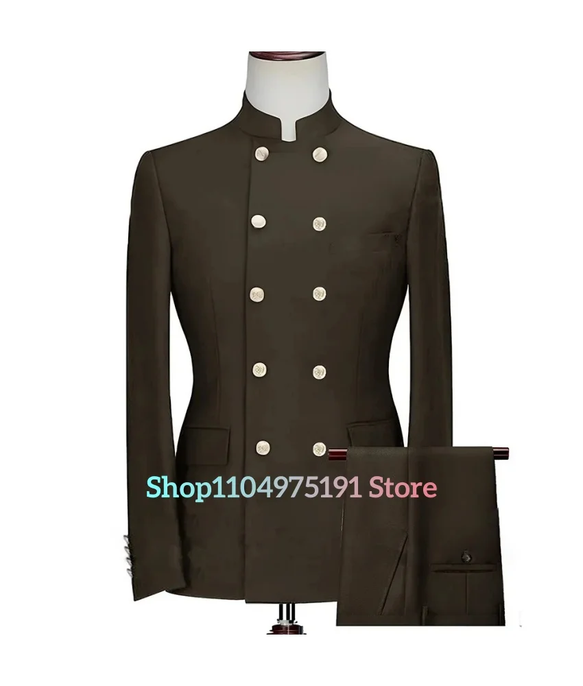 Traje Zhongshan de alta calidad; Traje occidental; Conjunto de traje casual para hombre con doble botonadura. Traje delicado de 2 piezas para hombre (chaqueta + pantalones)