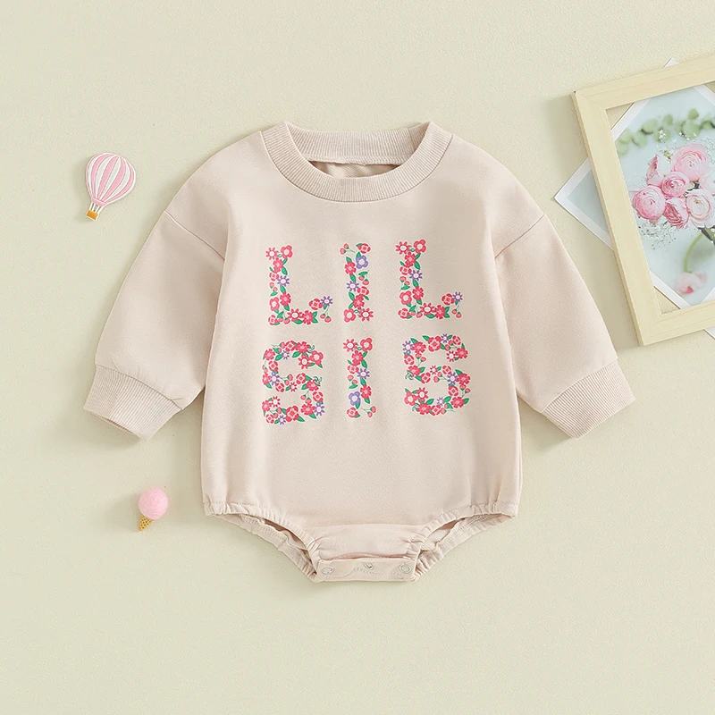 Sister Matching Outfit Baby Girl Sweatshirt Romper Toddler Newborn Letter Embroidery Long Sleeve Jumpsuit