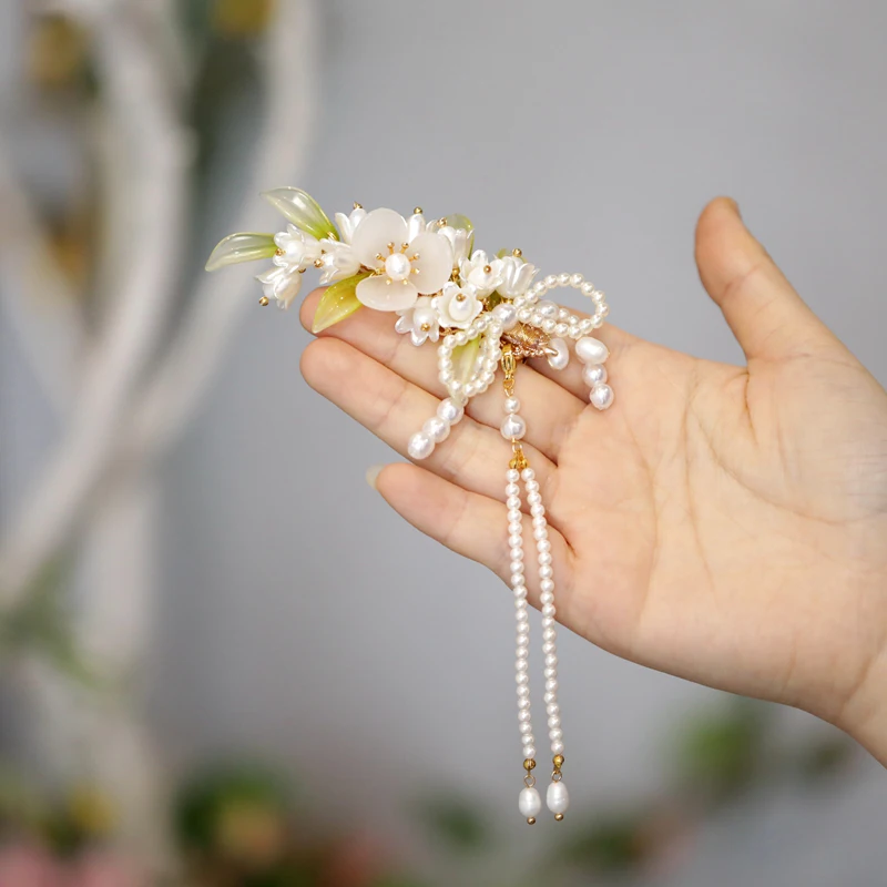 FXLRY Original Handmade Natural Pearl Elegant Lily Of The Valley Flowers Hairpin Side Clip Women's Side Clip Headdress