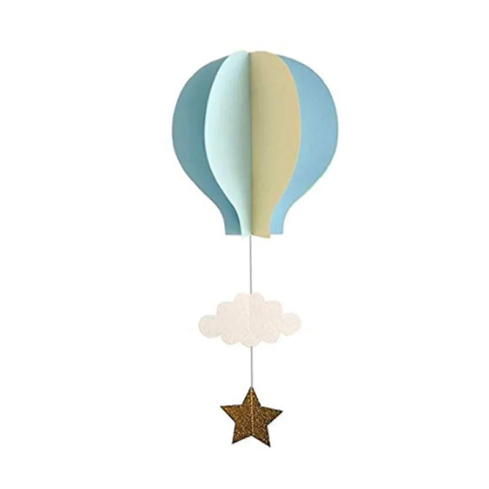 4pcs 3D Paper Pendant Hot Air Balloons Clouds Stars Hanging Ornaments for Home Decor (Light Blue Sky Blue and Beige)