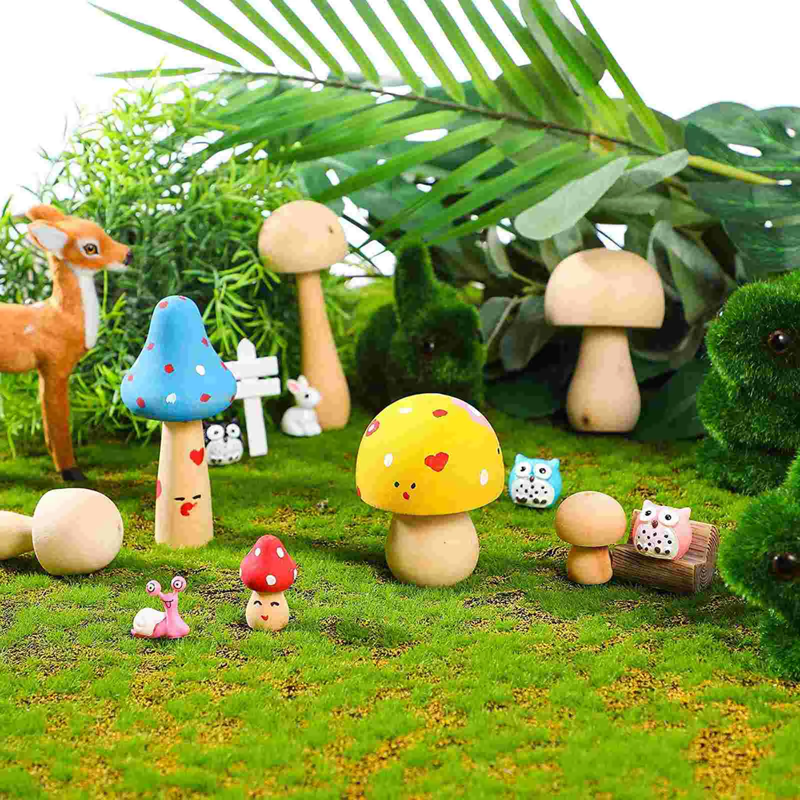 6 Pcs Tiny Mushroom Ornament Doodle White Germ Mushrooms Decorations Plain Wood Peg