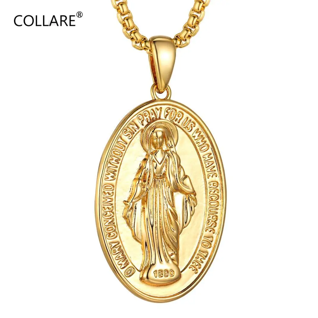 

ChainsPro Miracle Virgin Mary Pendant Chain Christine Jewelry Women's Men's, 14K Gold Color Stainless Steel Jesus Necklace CP712