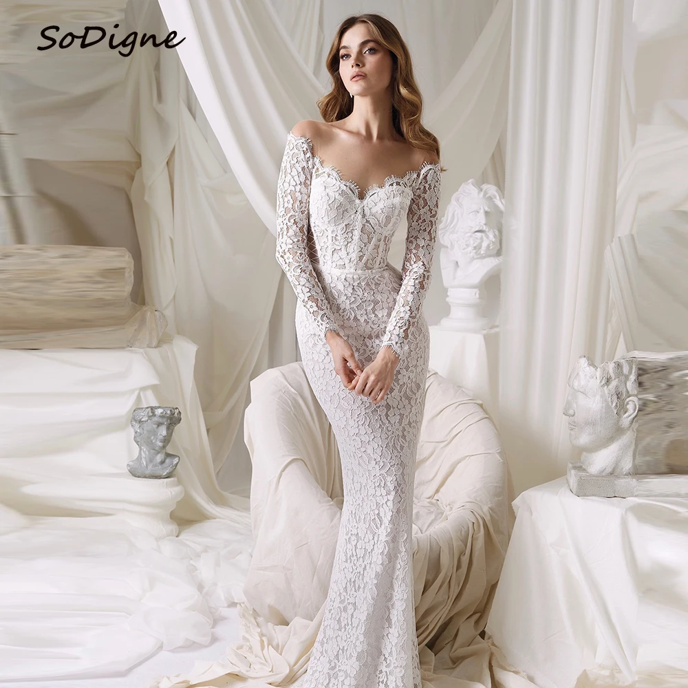 

SoDigne Mermaid Long Wedding Dresses Off Shoulder Sweetheart Lace Bridal Dress Boho Wedding Gown Robe De Mairee ﻿Customized